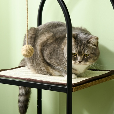 PawHut Драбина для котів 1185 см, кігтеточка з гніздом, ліжком та килимком для дряпання, іграшкою-м'ячиком, захистом від перекидання для котів до 5 кг, рустикально-коричнева
