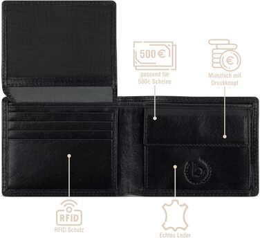 Bugatti Savona Wallet made of vegetable buffalo leather, RFID wallet horizontal format, leather wallet for men, black