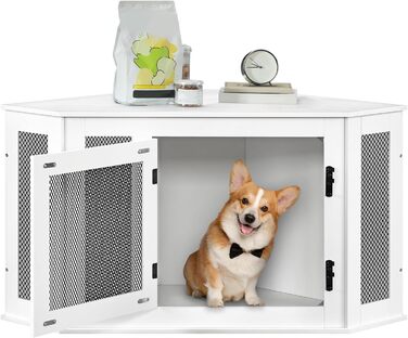 Клітка для собак Eck, переноска для собак, внутрішнє використання, 113 x 60 x 60 см, клітка для маленьких та середніх собак, багатофункціональна, вінтажний стиль, пошкоджене біле покриття ADCWT0801