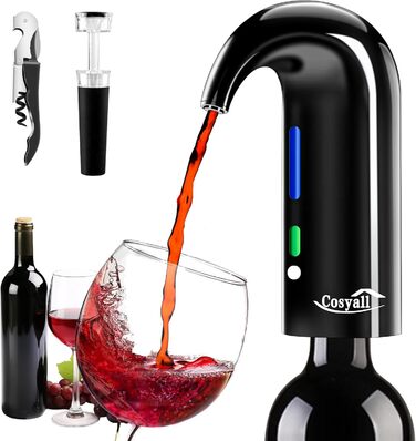 Cosyall Electric Wine Decanter, Electric Wine Aerator, One-Button Automatic Wine Dispenser, Fast Oxygen Enrichment for Red Wine, Wine Enhancer for Family Gatherings Gift (Black)