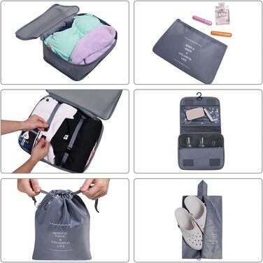 Органайзер для валізи OSDUE, набір 9 шт: Packing Cubes, водонепроникні сумки для одягу, сумки-органайзери для валізи, косметичка, кишеня для USB-кабелів (Бежевий)