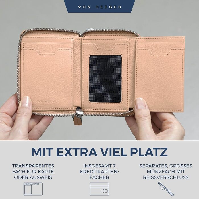 VON HEESEN Leather Wallet with RFID Blocker - Wallet for Women & Men made of Genuine Leather - Wallet with Coin Pocket - Purse for Women and Men in Rose