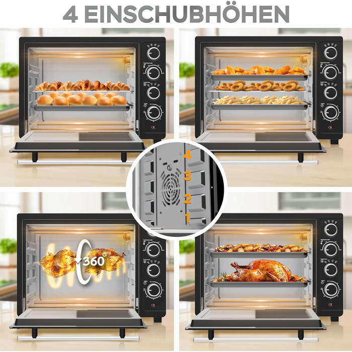 Міні-піч TurboTronic 35л з конвекцією, чорна, 1600W, з 2 дека, таймером, функцією грилю та піци