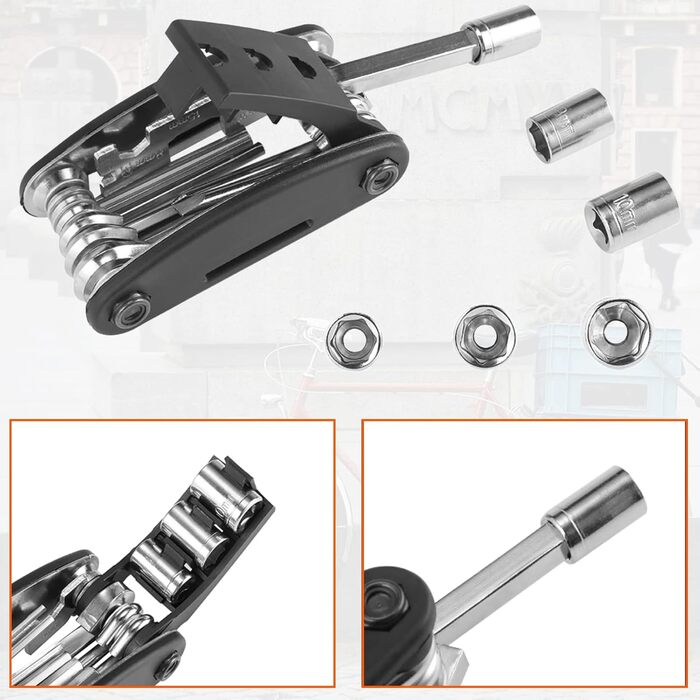 Набір інструментів ROCKBROS для ремонту велосипеда 16 в 1, складаний, чорний