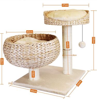 Kratzbaum Banana Leaf with Natural Sisal – 55 cm Cat Tower with 8 cm Thick Sisal Post, Incl. Soft Wool Cushion – Insect and mold resistant, robust & easy to care for