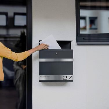 Поштова скринька Metzler Premium з газетницею Anthrazit (Антрацит) - персоналізована з табличкою для імені - високоякісна настінна поштова скринька з нержавіючої сталі V2A з порошковим покриттям RAL 7016, модель Stencil