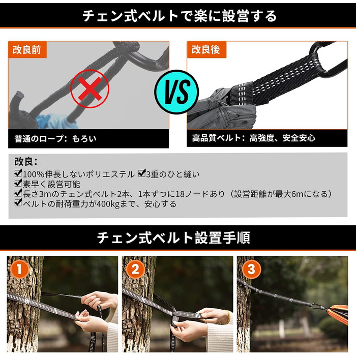 Гамак Overmont двошаровий сертифікований TÜV, 400 кг, 280x185 см, нейлон, для кемпінгу, відпочинку на природі, чорний, темно-сірий