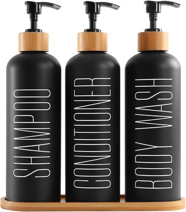 Набір з 3 чорних скляних флаконів для шампуню, гелю для душу та мила (500 мл)
