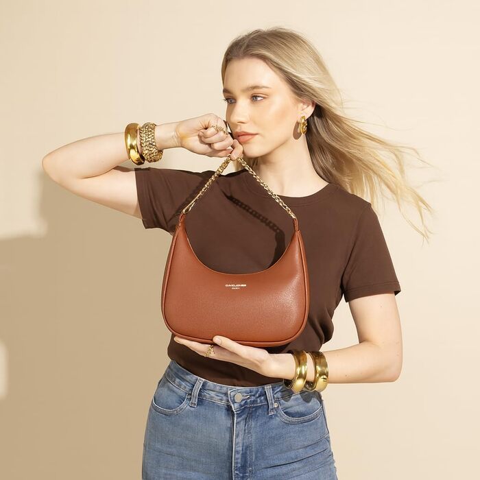 Сумка жіноча David Jones через плече, клатч з ланцюжком, екошкіра, колір коньяк - елегантна сумка для вечірки та повсякдення