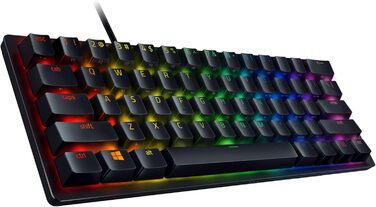 Клавіатура Razer Huntsman Mini (Red Switch) - Компактна ігрова клавіатура 60% (Lineare оптико-механічні перемикачі, Doubleshot PBT-клавіші, знімний USB-C кабель) QWERTZ DE-розкладка | Чорний