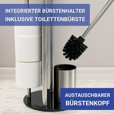 Набір для туалету WENKO Ravina 3в1 з нержавіючої сталі матового кольору (тримач туалетного паперу, тримач запасних рулонів, тримач щітки) Ø 20 x 70 см, сріблястий матовий