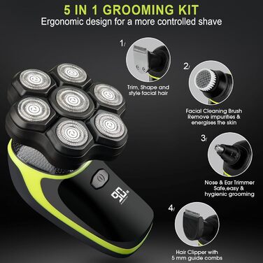 Електричний голєва машина 7D для чоловіків з LED-дисплеєм, IPX7 водонепроникність, USB-C зарядка