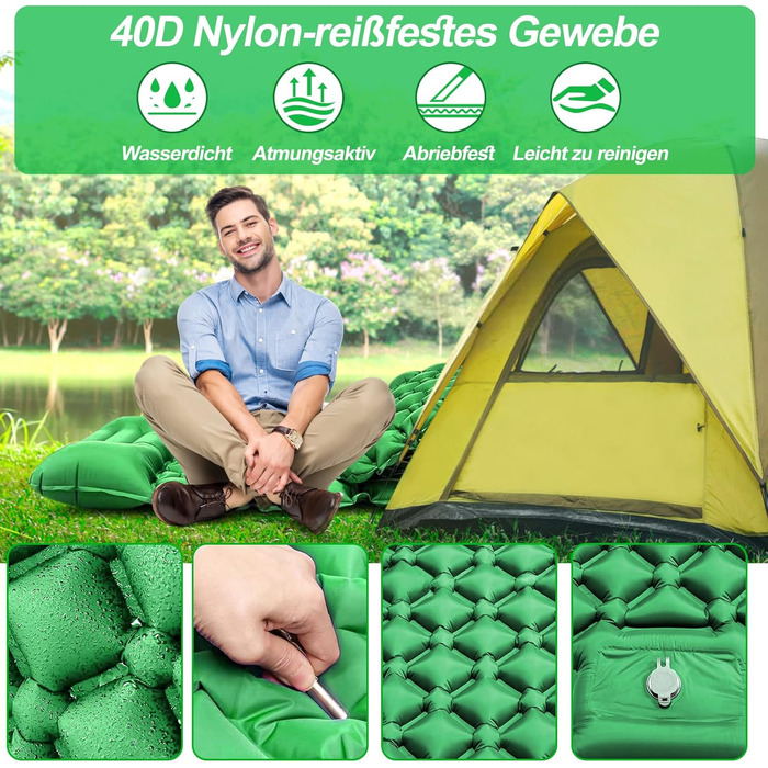 Isomatte HVIERO Саморозкладається, надувна, з насосом, для кемпінгу, туризму, рюкзака, зелена