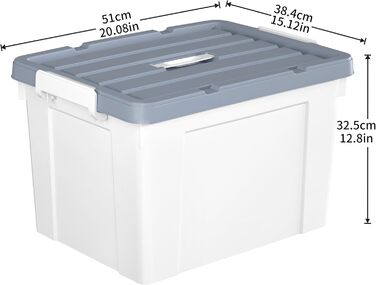 Cetomo Plastic Storage Box - Box with Durable Lid and Safety Closure, Stackable and Nestable, 3-Pack White (45L x 4)