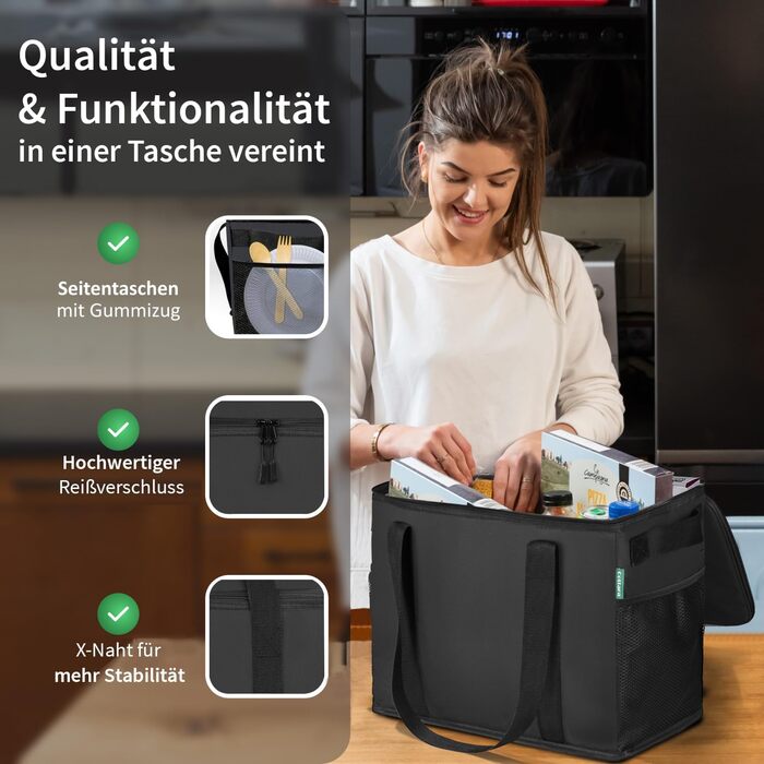 Large Cooler Bag 2-Pack made from recycled material – foldable large cooler bags with reinforced bottom – extra stable, ideal as a shopping bag, insulated bag, thermal bag, cooler box 30l