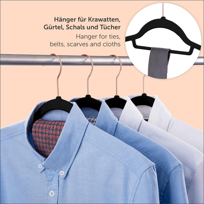Blumtal Clothes Hangers 50 Pieces - Velvet Clothes Hangers 360° Swivel and Load-Bearing - Space-Saving and Non-Slip Clothes Hangers - Black Clothes Hangers with Velvet Cover - Velvet Hangers - Black Velvet Clothes Hangers