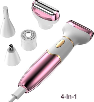 Електричний жіночий тример 4-в-1 з цифровим дисплеєм – для обличчя, ніг, під пахвами та інтимної зони, водонепроникний IPX7, USB-зарядка, рожевий