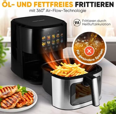 Аерофритюрниця ProfiCook 6,5 л, без олії, 9 програм, 1700 Вт, сенсорний дисплей, нержавіюча сталь, XXL, модель 2024