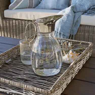 LOBERON Krug Agudelle, Subtle relief detailing, Artfully shaped handle, Elegant design, Capacity approximately 1.5 liters, Carafe, Table accessory, Glass, Brass, clear/silver