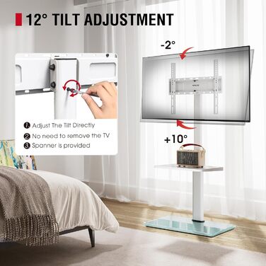 Підставка для телевізора Boden для 32-65 дюймів, поворотна на 60 градусів, з регулюванням кута нахилу, 8-ступенева регулювання висоти, стійка для телевізора для вітальні/спальні, витримує до 40 кг, VESA до 400 x 400, білий/декор для саду