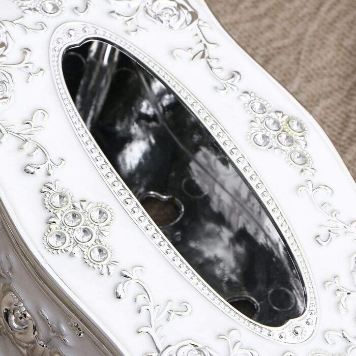 LIOOBO Tissue Box Rectangle Plastic with Lace Edge Flower Pattern Cosmetic Tissue Box Napkin Dispenser (Silver)