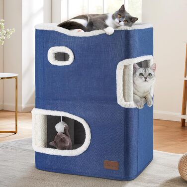 YITAHOME Cat House Indoor, Cat Bed for Indoor Cats, Cat Tunnel, Cat Cave, Small Scratching Post, Cat Furniture, Cat Bed Cave, cat caves, Cat Beds (Blue, Without Platform)