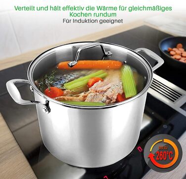 Каструля NutriChef 40 см, 14 л, з кришкою, нержавіюча сталь, для індукції, газу, електро, посудомийної машини, супова, для великих об'ємів