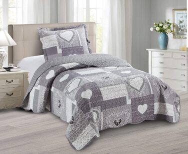 Комплект стеганих ковдр Brilliant Sunshine Grey Heart Love Patchwork (2 шт.) з наволочкою, двостороння покривало, м'яка легка ковдра, універсальна ковдра для двоспального ліжка, сірий колір