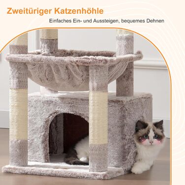 Котячий будиночок Heybly HCT008SW: міцний котячий будиночок з великим м'яким лежаком, місцем для сну та сизалевими стовпчиками для дряпання (коричнево-бежевий)