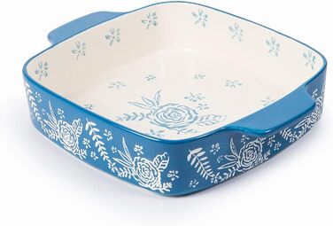 Wisenvoy Backform Ceramic Brownie Pan 9x9 Baking Dish Casserole Dish Lasagna Pan Square Rose Dish Pan Bakeware Sets Blue