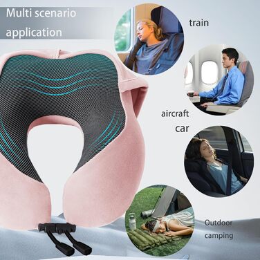 Подушка для шиї Memory Foam | Подушка для подорожей в літаку з 95% захистом від світла, регульованою підтримкою шиї, для подорожей, офісу та сну на боці (чистий порошок)