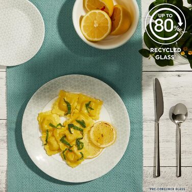 Corelle Vitrelle Набір посуду зі скла на 6 осіб (18 предметів), трирівневий, стійкий до сколів та тріщин, тарілки та миски