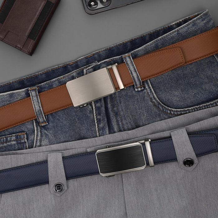 Чоловічий шкіряний ремінь Zitahli з автоматичною пряжкою, регульований (Imperial Blue/Brown, 46-52)