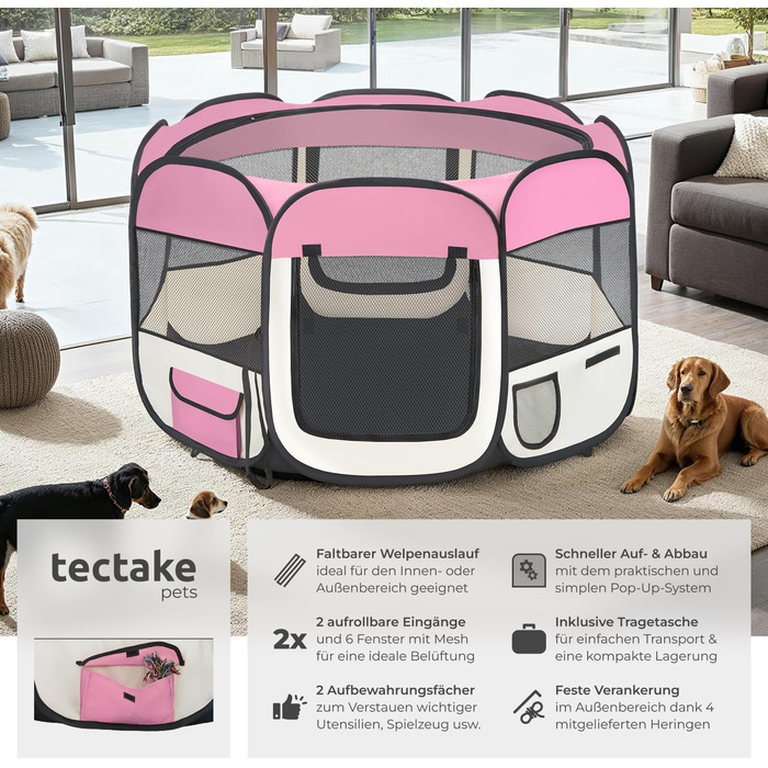 Тектейк® вольєр для цуценят, вольєр для тварин, вигульне місце для собак, котів, кроликів, вигул, вольєр для дому або кемпінгу - загородження для собак, ґрати для собак, вольєр для вигулу, вольєр для дрібних тварин - рожевий