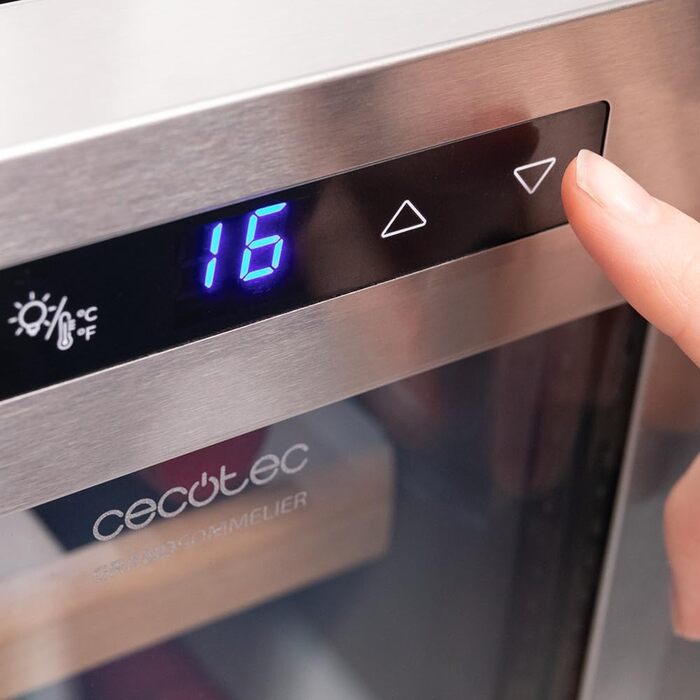 Cecotec Bolero GrandSommelier 830 CoolWood Wine Refrigerator, Thermoelectric, Quiet and High Performance, Adjustable Temperature: 8-18ºC, Touch Control Panel, Displays, Eco-friendly. (12 Bottles, Stainless Steel + Wood)