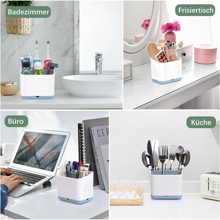 Тримач для зубних щіток електричних, органайзер для ванної кімнати, великий, антиковзний, з регульованими перегородками (синій, білий)