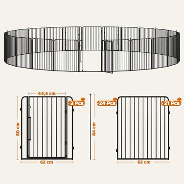 Вольєр для цуценят Yaheetech 24-секційний з замком, тихі труби, захист для підлоги, посилені металеві дроти, 80 см, для квартири та саду