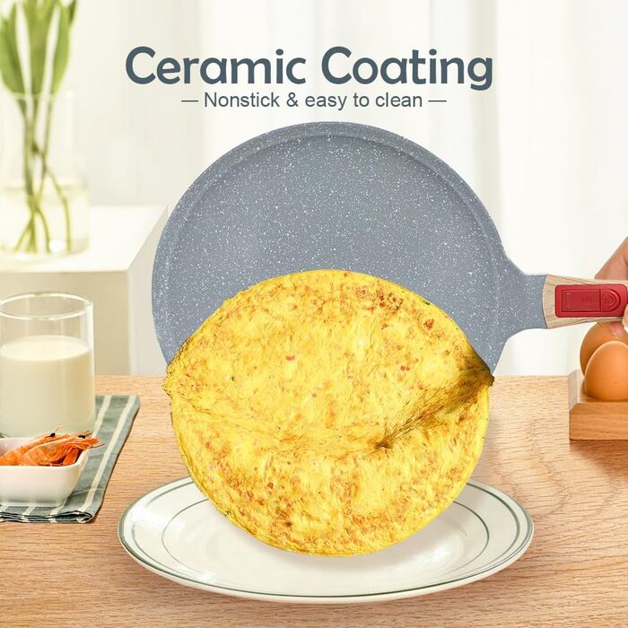 RANX INGST Crepe Pan with Removable Handle 20 cm - Non-Stick Ceramic Coating - Pancake Pan with Batter Spreader - Blue Blue 20 cm