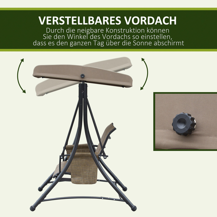 Outsunny Hollywood Swing with Side Pocket, 3-Seater Garden Swing with Adjustable Sunshade, Swing Bench Load Capacity up to 300kg, for Garden, Terrace, 196 x 128 x 172 cm, Brown | Aosom