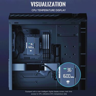 Система охолодження CPU TZMRIT KF401 DGT з дисплеєм, 12 см, 1600 RPM, 4-pin PWM вентилятор для Intel LGA 1700/1200/115X/1851 та AM4/AM5