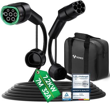 Кабель для зарядки електромобіля GONEO Typ 2 (11кВт, 16А) 3-фазний, з сумкою. Сумісний з Tesla Model S/3/X/Y, e-Golf, ID.3, i3/i8