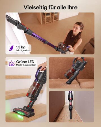 Бездротовий акумуляторний пилосос AlloyMove A03 Lila: потужність 450W, 45000Pa, LED, 60 хвилин роботи, для тварин, килимів, твердих поверхонь