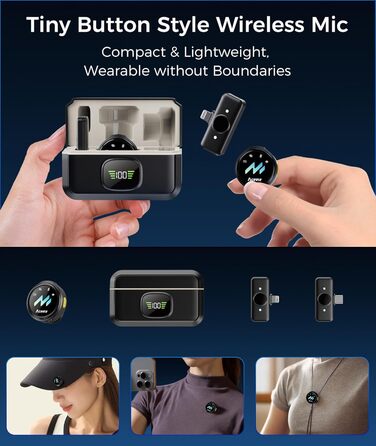 Мікрофон-петличка Aceele бездротовий для iPhone/Android/планшетів/ПК, Hi-Fi звук, шумозаглушення, 24 години роботи, радіус дії 50м, мініатюрний мікрофон для відео/стрімінгу/влогів/подкастів/інтерв'ю з кейсом для зарядки