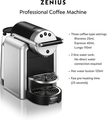Nespresso Professional Zenius Coffee Machine including 50 Coffee Capsules - Coffee Maker for Small Offices - Silver Machine Starter Pack