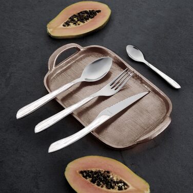 Amefa ECLAT Cutlery Set NATURE White Wood-Look Cutlery Set 24-Piece for 6 People Stainless Steel, Rust-Proof, Plastic Handle Shells with Wood-Look, Dishwasher-Safe Cutlery Set for 6 People