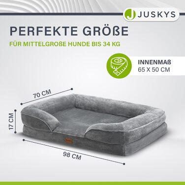 Juskys Dog Bed Sheena L Orthopedic, Washable & Non-Slip - 98 x 70 x 17 cm - Fluffy Dog Sofa for Medium-Sized Dogs Grey - Pet Bed Dog Sofa