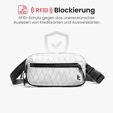 tomtoc X-Pac нагрудна сумка для чоловіків та жінок, 1,5 л, білий колір. RFID захист, для подорожей, повсякденного використання.