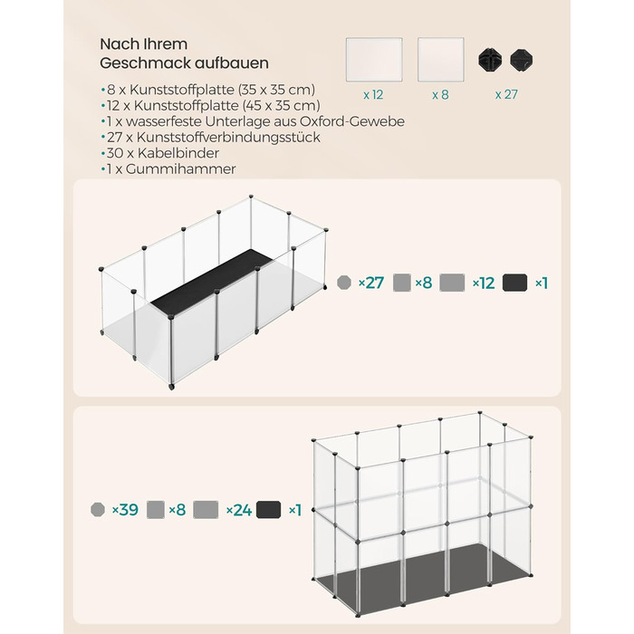 Клітка для дрібних тварин SONGMICS LPC012W01 з піддоном, біла, 143 x 73 x 46 см