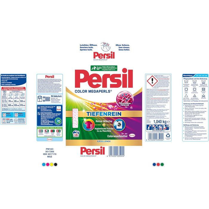 Пральний порошок Persil Color Megaperls для кольорової білизни, технологія глибокого очищення, 5 упаковок по 16 завантажень (80 прань), 20-60 °C