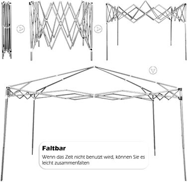 ISE 3x3 Pavilion with Side Walls, Folding Pavilion Stable incl. Carrying Bag, Folding Pavilion 3x3m UV Protection 50+, Adjustable Party Tent for Garden, Grey